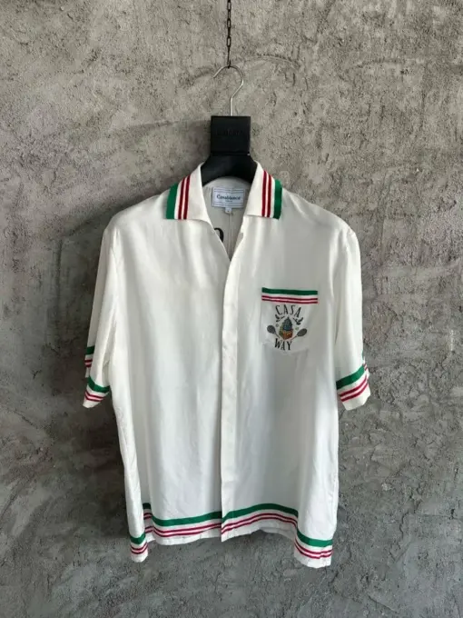 Casablanca Tennis Club Icon Striped Silk Shirt White