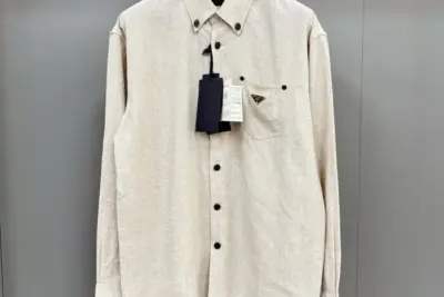 Prada Cotton-Flax Oversized Chambray Shirt Cream