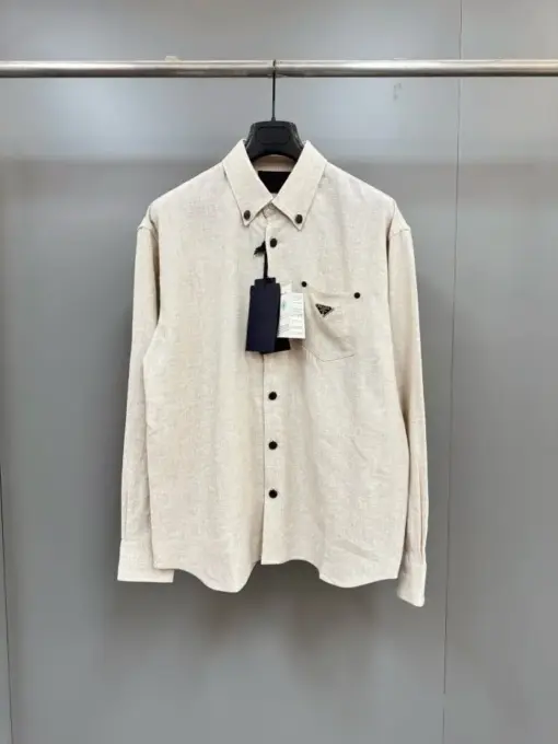Prada Cotton-Flax Oversized Chambray Shirt Cream