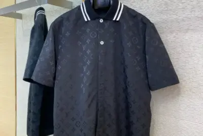 LV Monogram Moire Jacquard Polo Shirt Black
