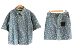 LV Damier Chambray Short-Sleeved Suite Set Multicolor