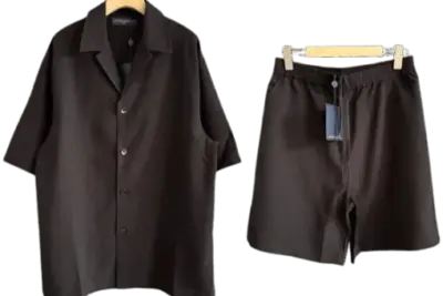 LV Printed Monogram Silk Shorts Set Dark Brown