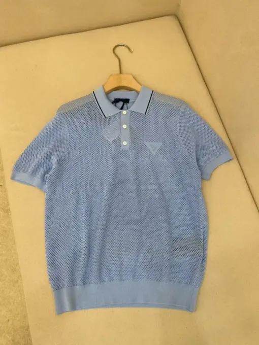 Prada Perforated-design Polo T-shirt In Blue