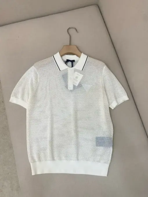 Prada Perforated-design Polo T-shirt In White