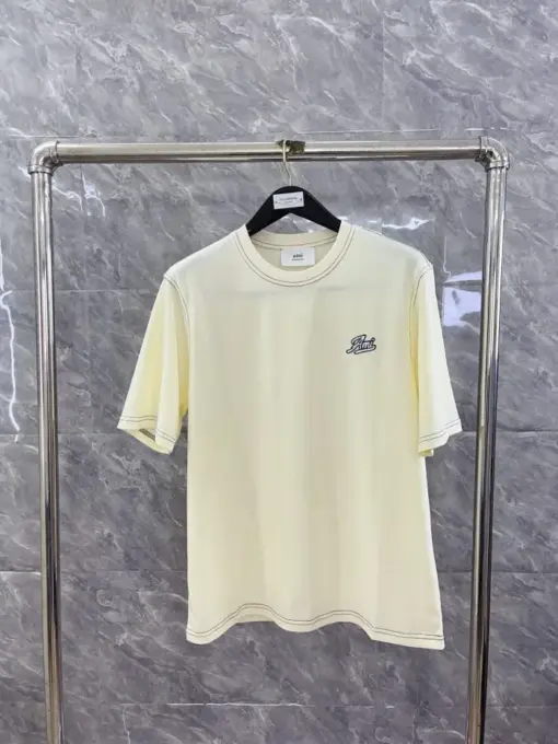 Ami Paris Relaxed Fit Embroidery Logo T-shirt Cream