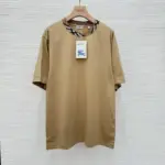 Check Trim Cotton T-shirt Beige