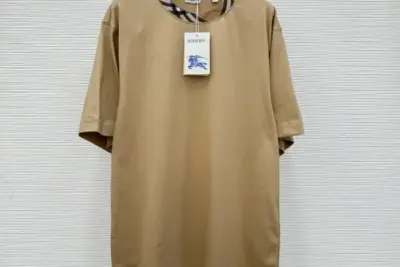 Check Trim Cotton T-shirt Beige