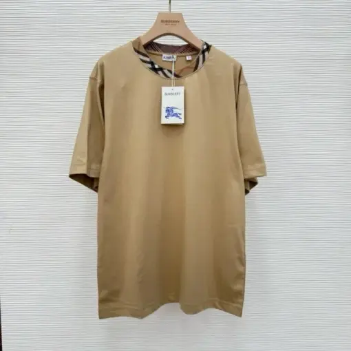 Check Trim Cotton T-shirt Beige