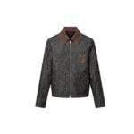 LV Embroidered Denim Jacket Brown