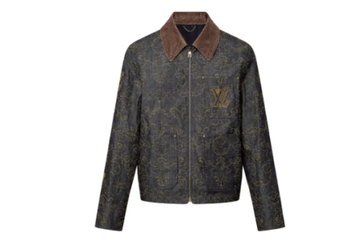 LV Embroidered Denim Jacket Brown