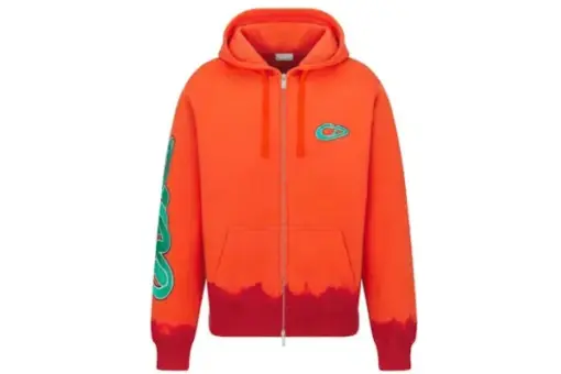 Dior x KAWS Hooded Sweatshirt Orange and Red Cotton Fleece