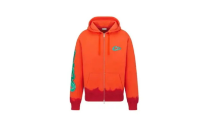 Dior x KAWS Hooded Sweatshirt Orange and Red Cotton Fleece