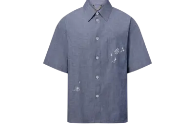 LV Embroidered Chambray Short-Sleeved Shirt Indigo
