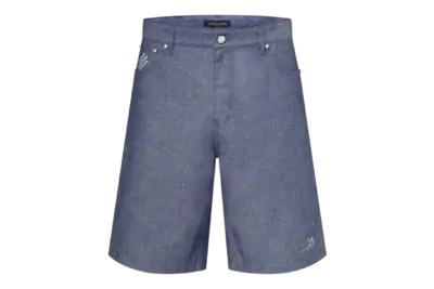LV Embroidered Chambray Shorts Indigo