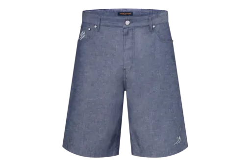 LV Embroidered Chambray Shorts Indigo