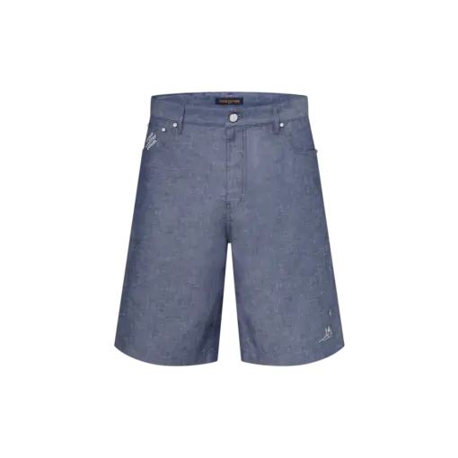 LV Embroidered Chambray Shorts Indigo