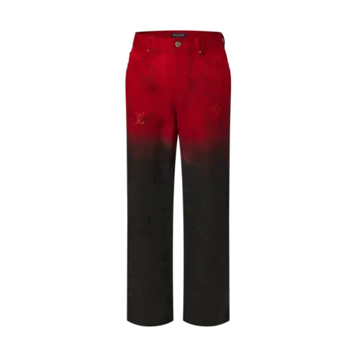 LV Embroidered Denim Pants Red
