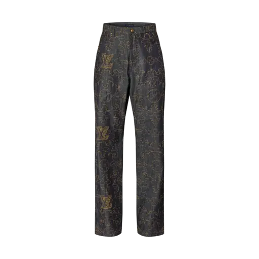 LV Monogram Denim Trousers Brown