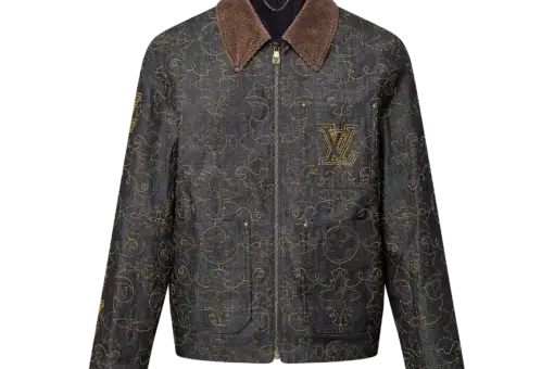 LV Embroidered Denim Jacket Brown