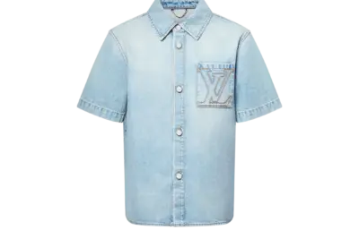 LV Short-Sleeved Denim Shirt Blue