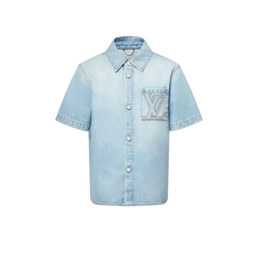 LV Short-Sleeved Denim Shirt Blue