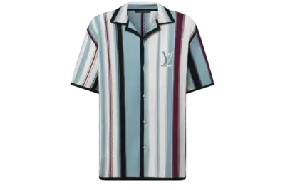 LV Striped Crochet Short-Sleeved Shirt Multicolor