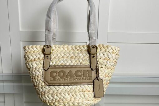 Coach Structured Straw Tote Bag White