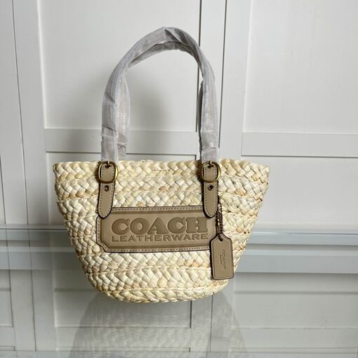 Coach Structured Straw Tote Bag White