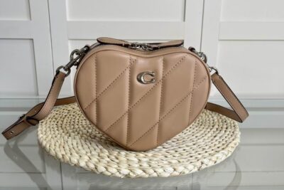 Coach Quilted Denim Heart Crossbody Bag Brown