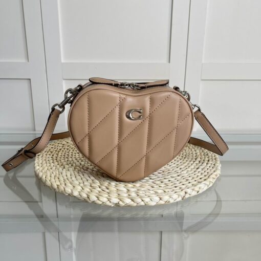 Coach Quilted Denim Heart Crossbody Bag Brown