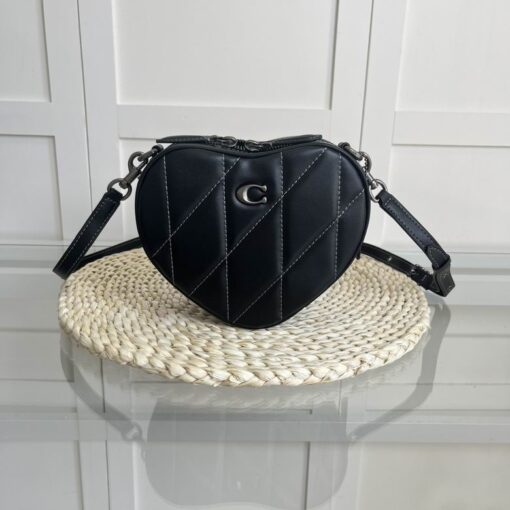 Coach Quilted Denim Heart Crossbody Bag Glaze Black