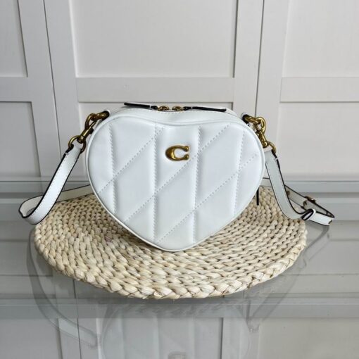 Coach Quilted Denim Heart Crossbody Bag White - Image 2
