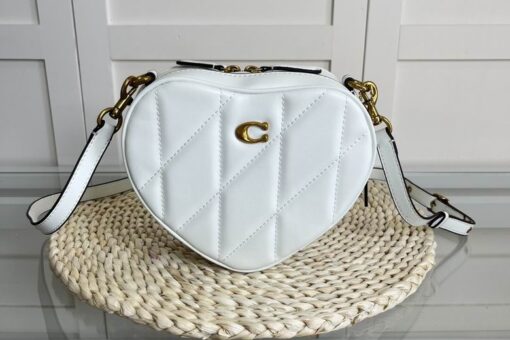 Coach Quilted Denim Heart Crossbody Bag White