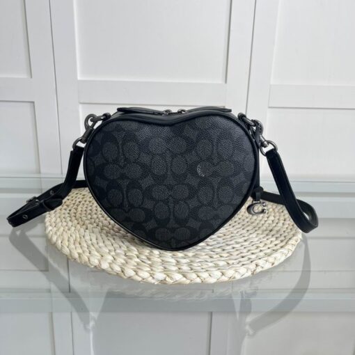 Coach Quilted Denim Heart Crossbody Bag Black