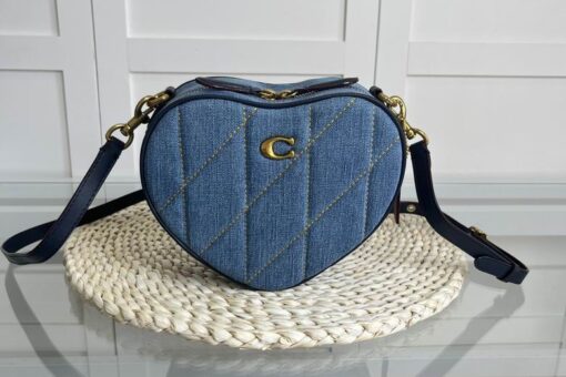 Coach Quilted Denim Heart Crossbody Bag Blue