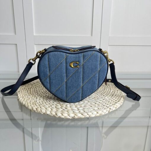 Coach Quilted Denim Heart Crossbody Bag Blue