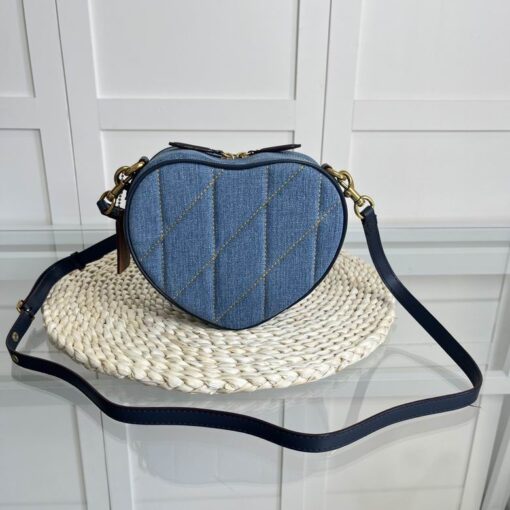 Coach Quilted Denim Heart Crossbody Bag Blue - Image 3
