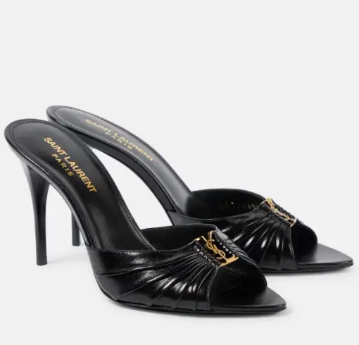 YSL STYLISH BLACK & GOLD HIGH-HEELS