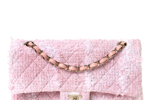 Chanel Tweed Medium Double Flap Bag Light Pink