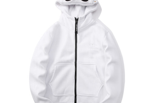 C.P. Company Goggles-Detail Zip-Up Hoodie White