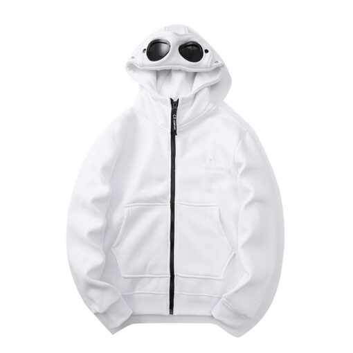 C.P. Company Goggles-Detail Zip-Up Hoodie White