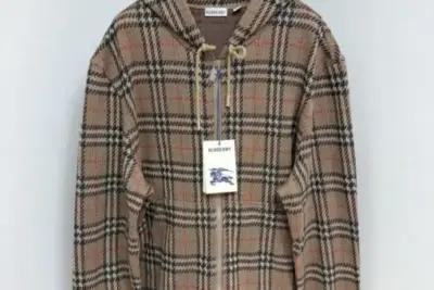 Burberry Check Cotton Blend Zip Hoodie Brown Check
