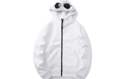C.P. Company Goggles-Detail Zip-Up Hoodie White