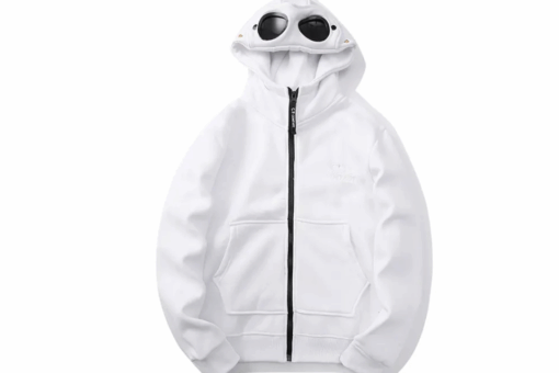 C.P. Company Goggles-Detail Zip-Up Hoodie White