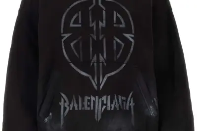 Balenciaga Graphic-Print Cotton Hoodie Black