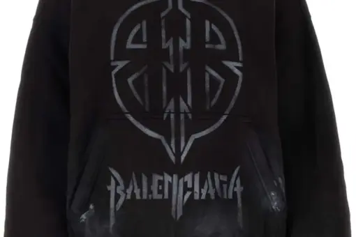 Balenciaga Graphic-Print Cotton Hoodie Black