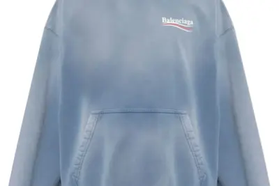 Balenciaga Logo-Print Hoodie Blue