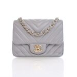 Chanel Mini Chevron Square Flap Bag Grey