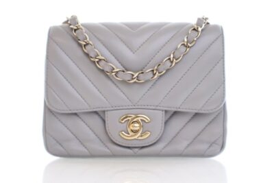Chanel Mini Chevron Square Flap Bag Grey