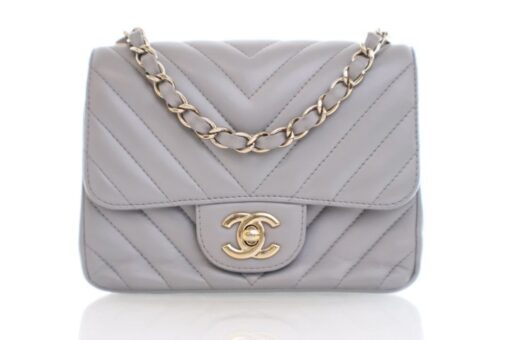 Chanel Mini Chevron Square Flap Bag Grey